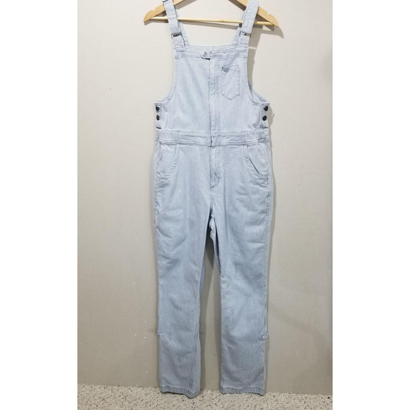 Duluth Trading Co Bib Overalls Womens Small Railroad Stripe Zip Front Workwear - Picture 1 of 9